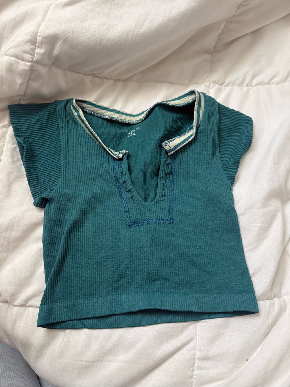 Urban Outfitters Teal Ribbed Polo Tee with Contrast Trim